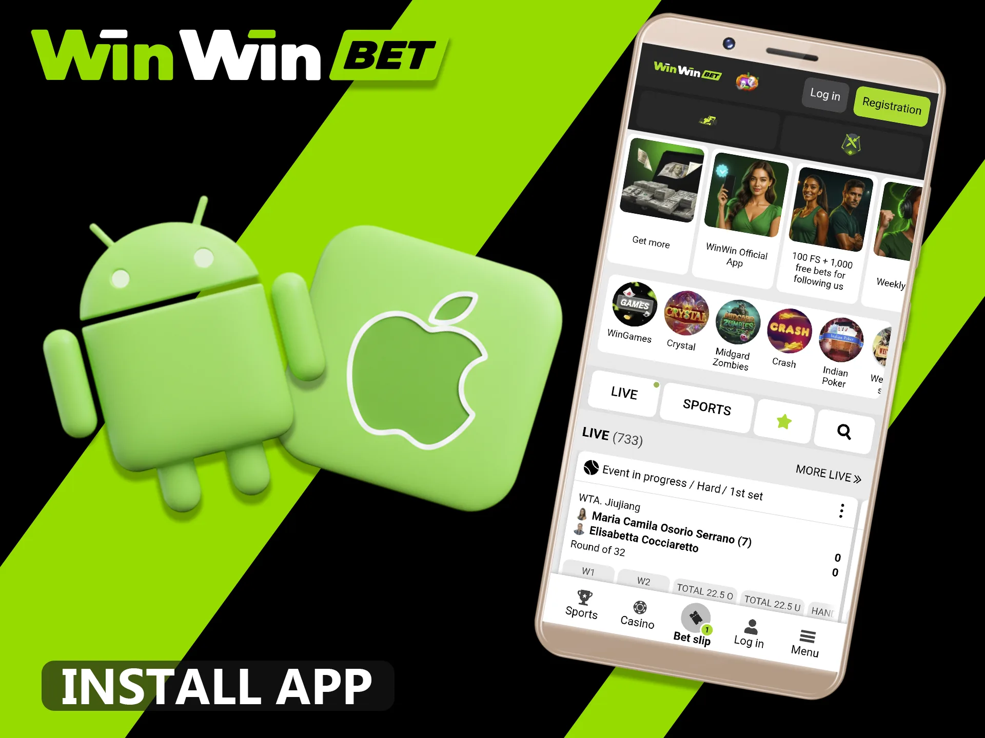 Install the WinWin application to place bets anytime and anywhere.